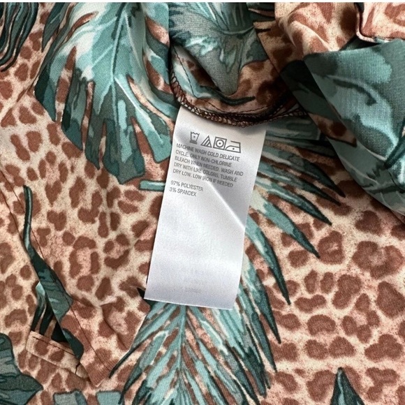 ✨NWT G By Guliana Tropical cheetah Green Sleeveless Dress button down tie waist - Picture 6 of 6